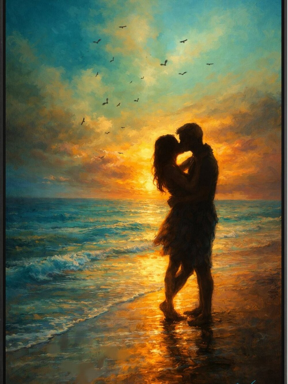Sunset Beach Art Print Orange and Blue